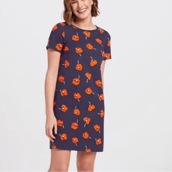 Draper James Poppy Ponte Shift Dress Navy Red Floral Size XS - Picture 2 of 13